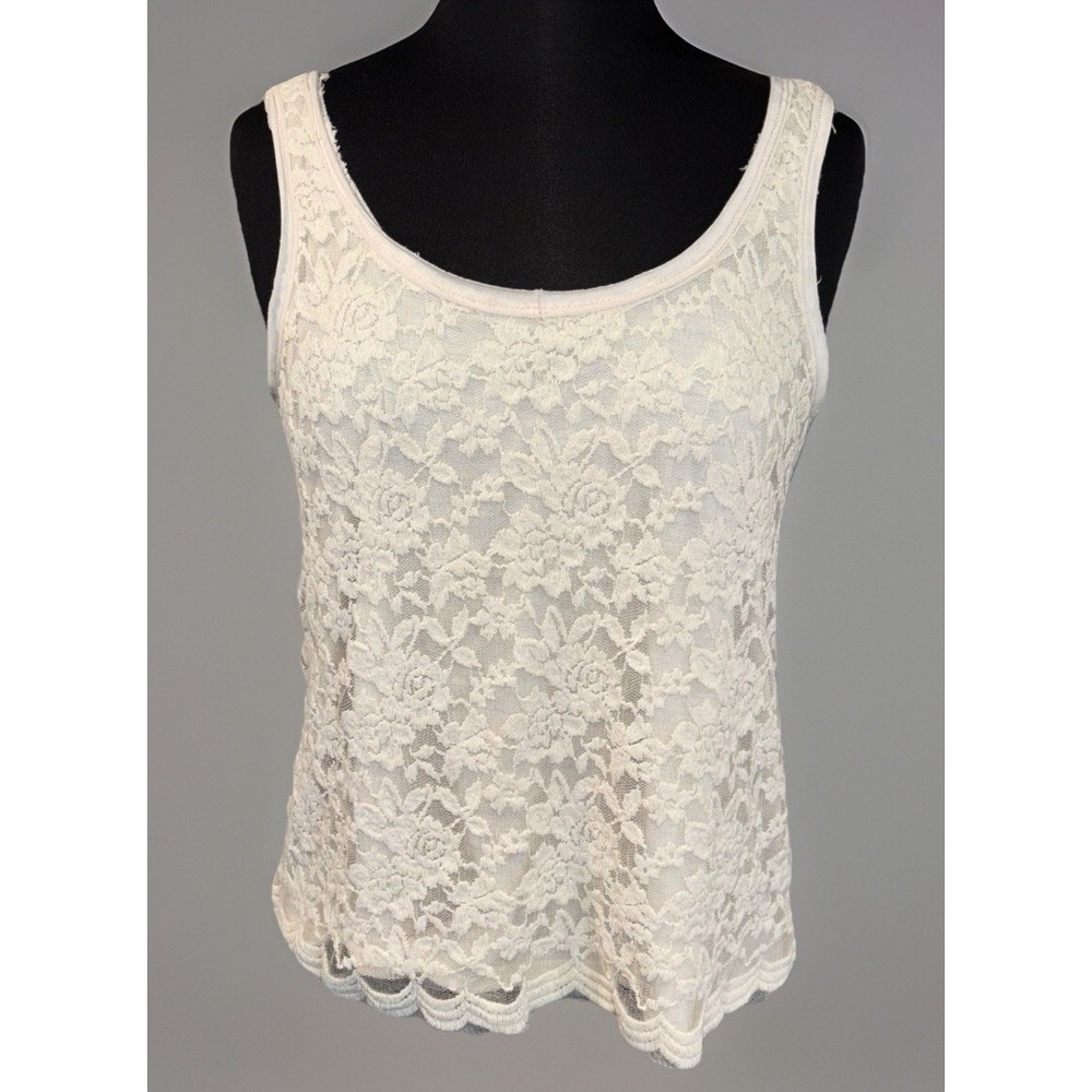 Love Fire Lace Overlay Tank Top Women's Large Ivory Hipster Cottagecore Fairy